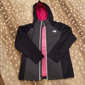 North Face Girls Rain Jacket (pink, grey, & black)
